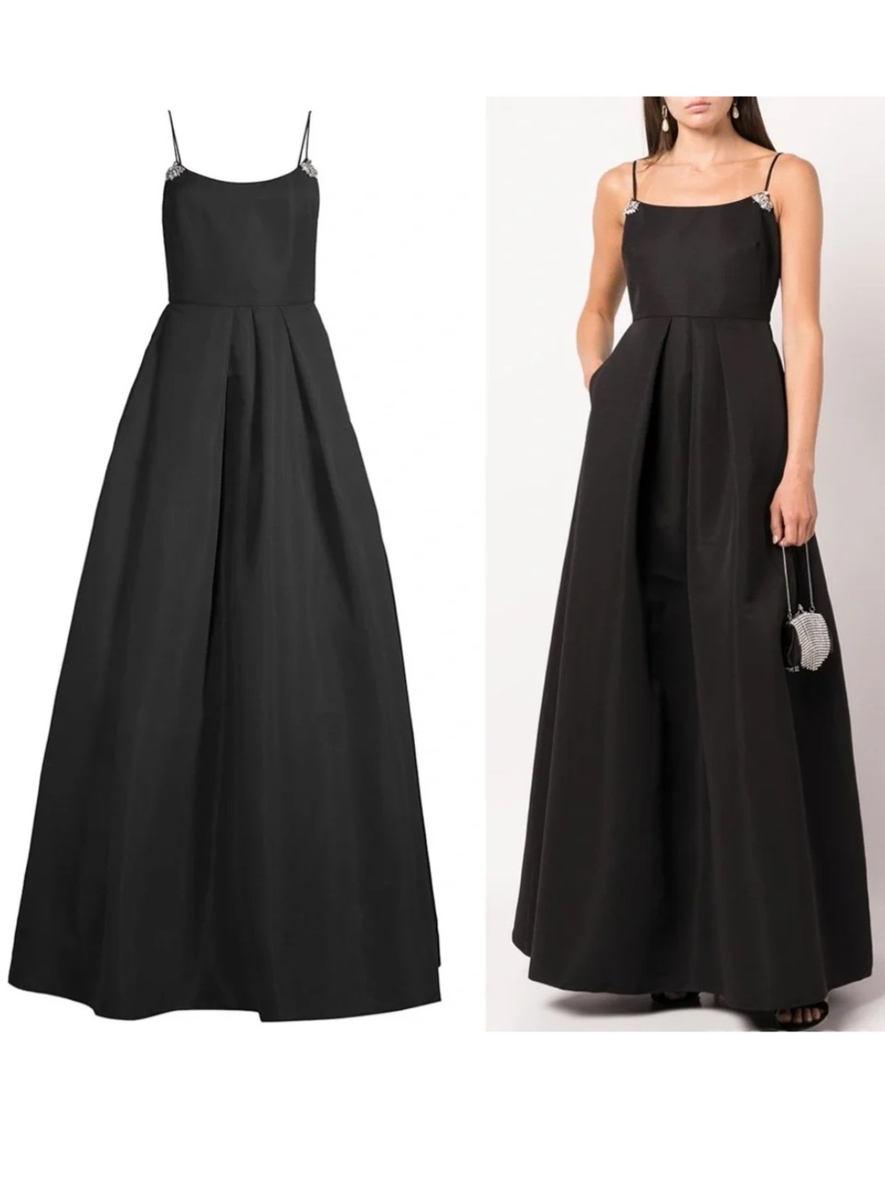 NWT Sachin + Babi Black Satin A-Line Prom Gown with Embellished Straps